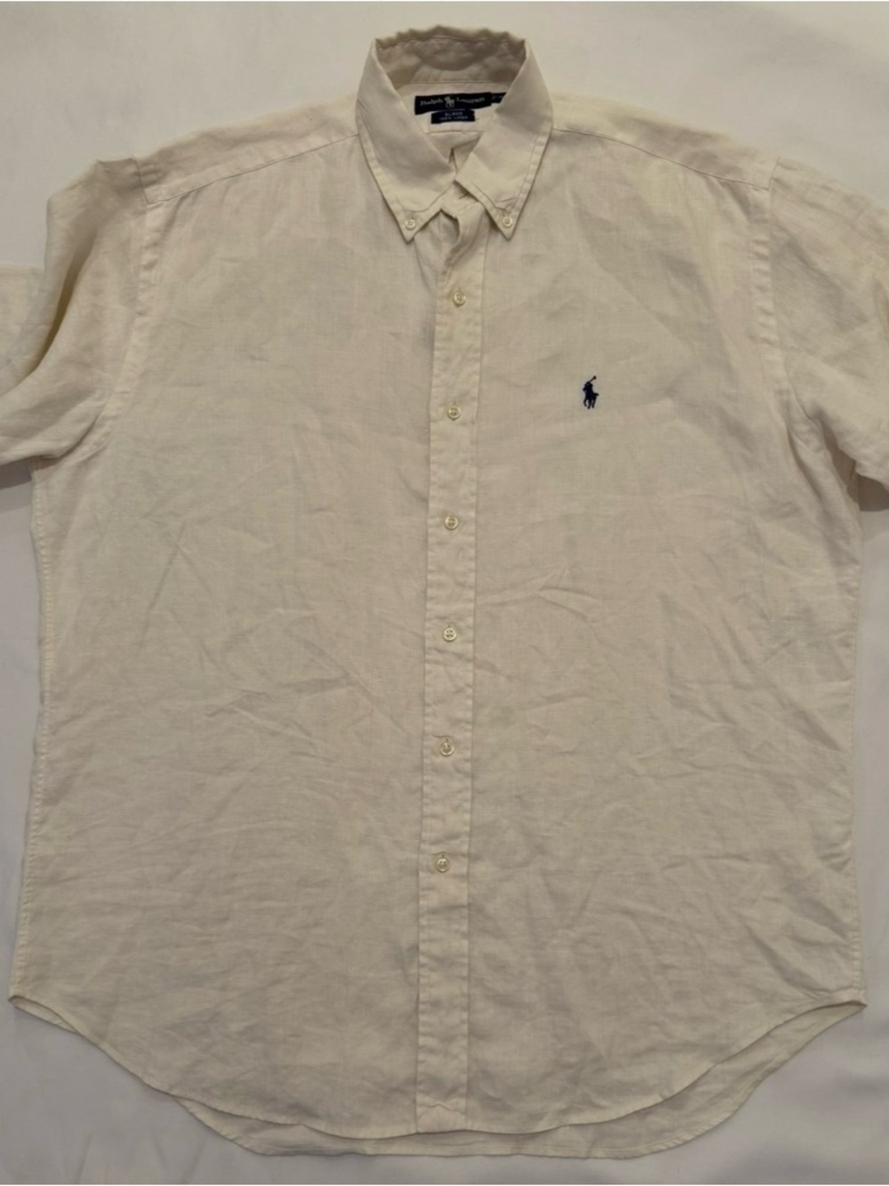 Vintage Polo Ralph Lauren Blake Men Shirt Medium 100% Linen Short Sleeve Button